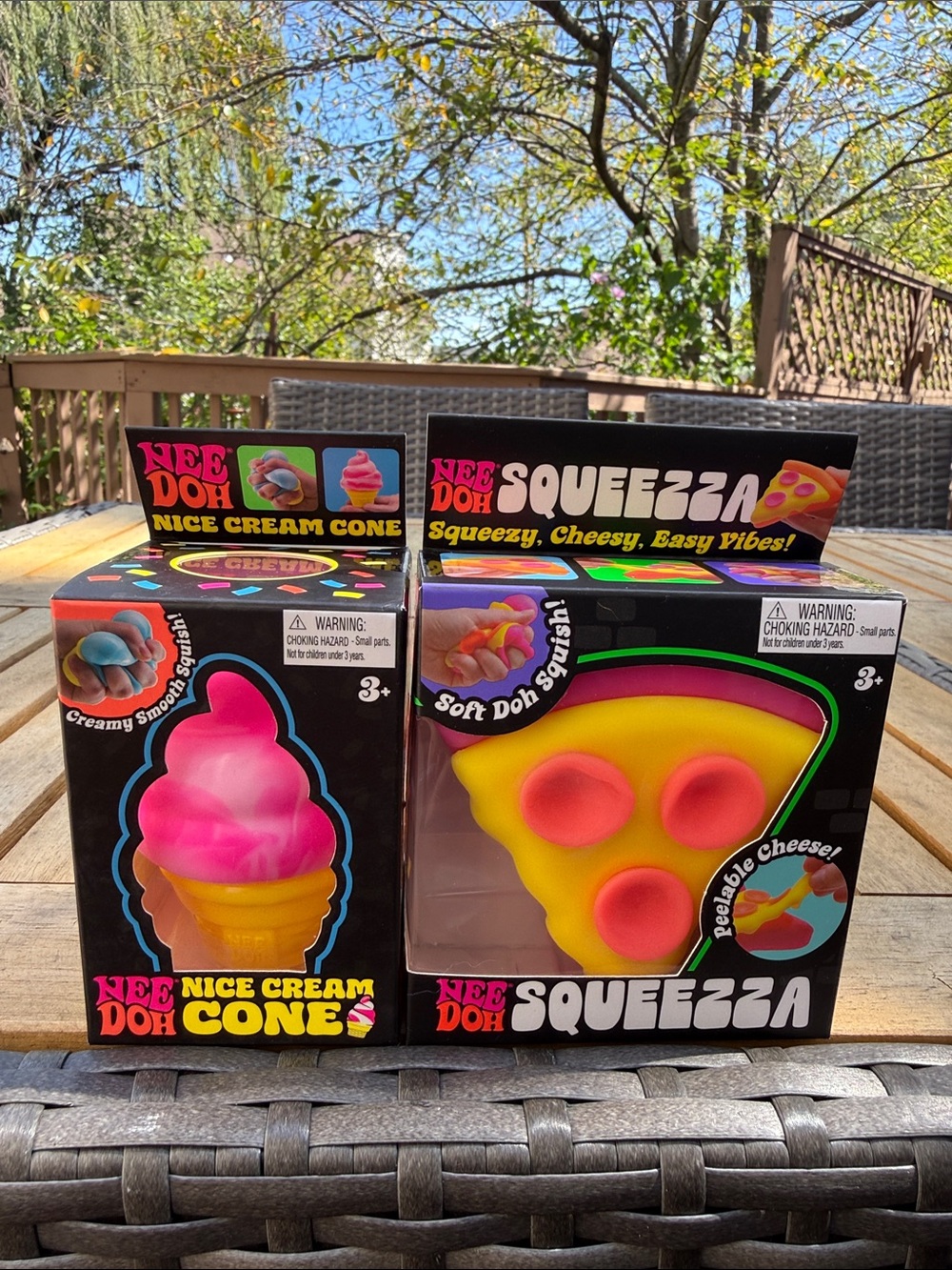 needoh Squeezza Pink Ice Cream Cone & Yellow Pizza Squish Toys - 2-Pack